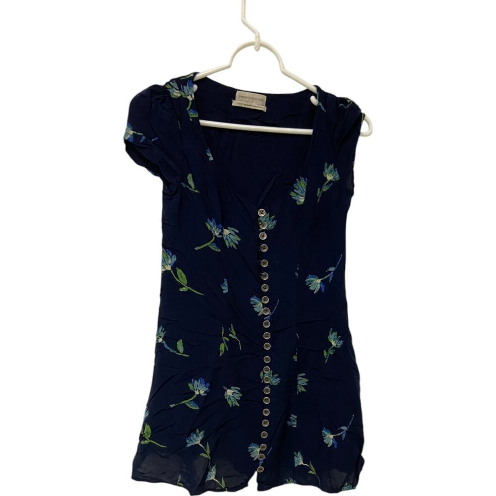 Urban Outfitters Blue Floral Dress Womens XS Casual Short Sleeve Button Front